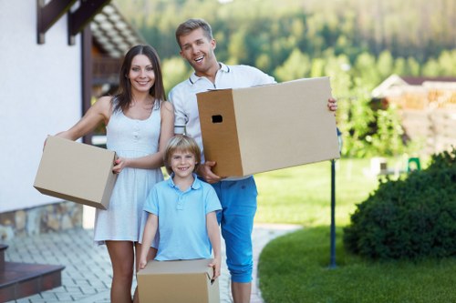 Carefully arranged moving boxes and furniture for a Richmond removal service