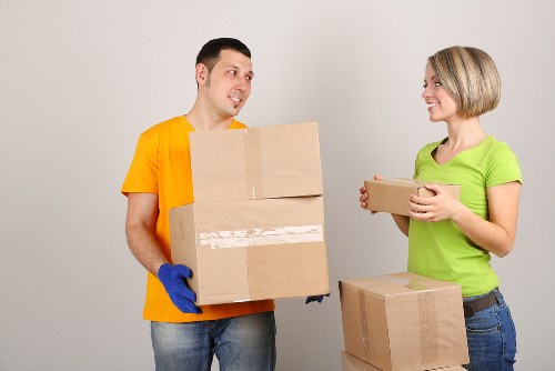 Packed moving boxes and home furniture ready for a Richmond relocation